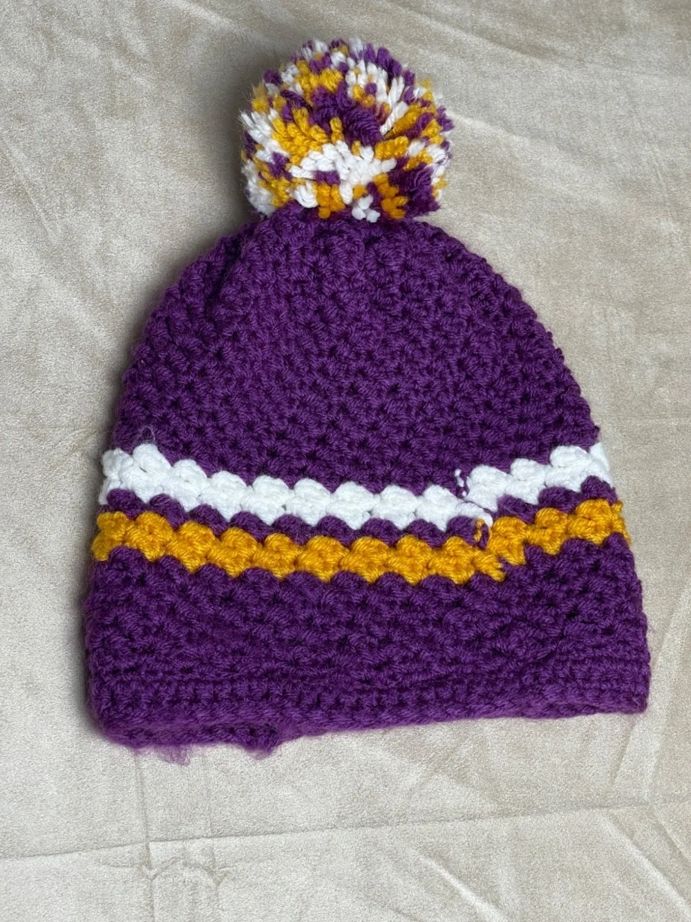 Kids handmade crochet Minnesota Vikings winter hat
